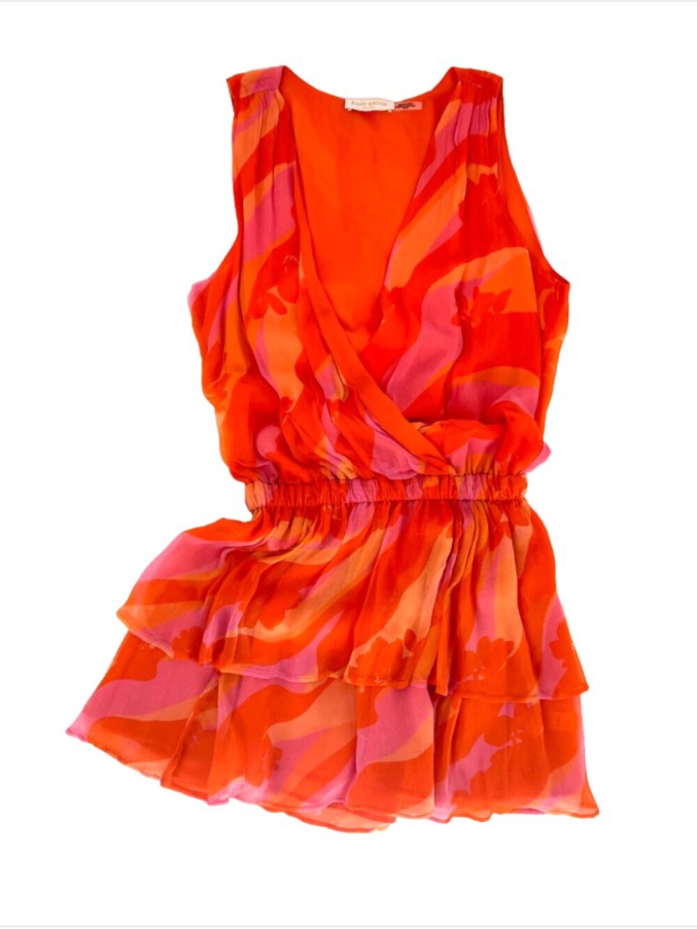 Ramy Brook Baldwin Mini Dress XS Orange Pink Floral‎ Ruffle Wrap Resort - Picture 3 of 13
